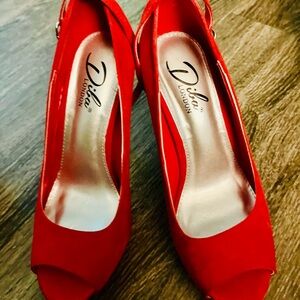 Diba London Red Peep-Toe Slingback Heels